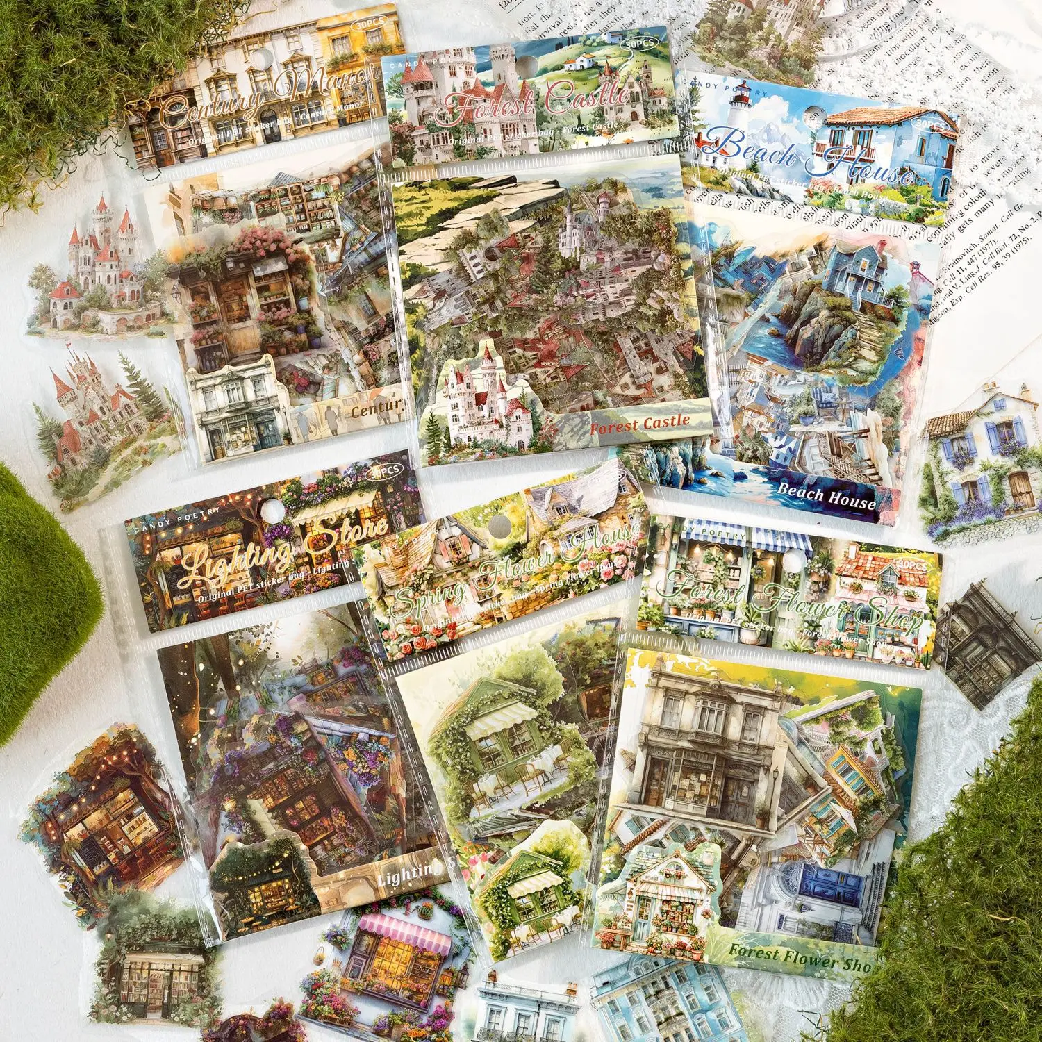 30pcs/1lot Kawaii Scrapbook Stickers  Forest Lodge Nature Series Junk Journal Gold Planner Stationery Sticker Planner Decorative