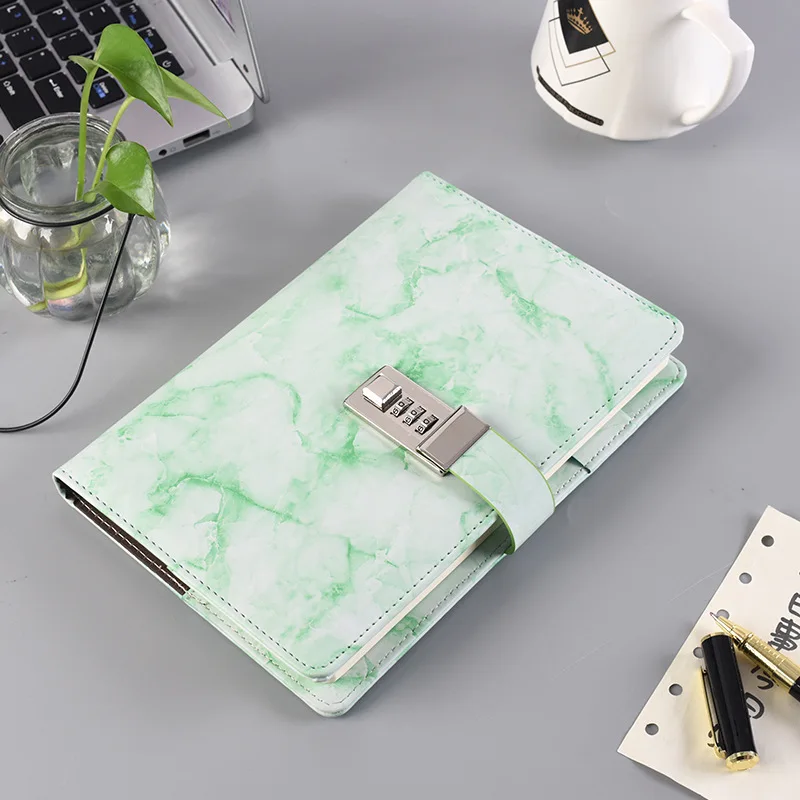 

Marble Patterned Vintage Password Locked Notebook, A5 Minimalist Student Diary, Business Meeting Notebook