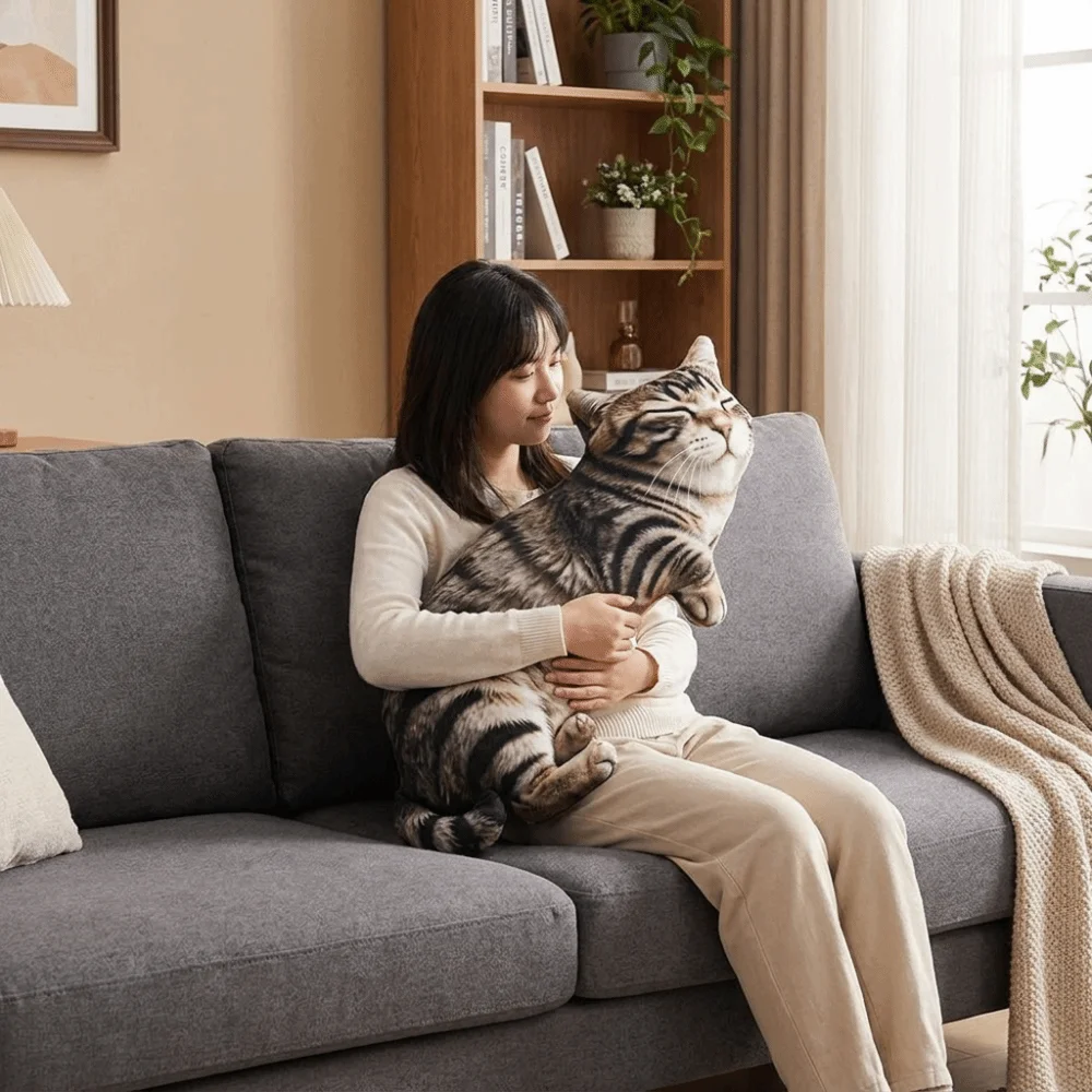 Cute Super Soft Simulated Cat Cushion Lifelike PP Cotton Filled Sleep Cushion Cartoon Realistic Stuffed Animal Home Decor