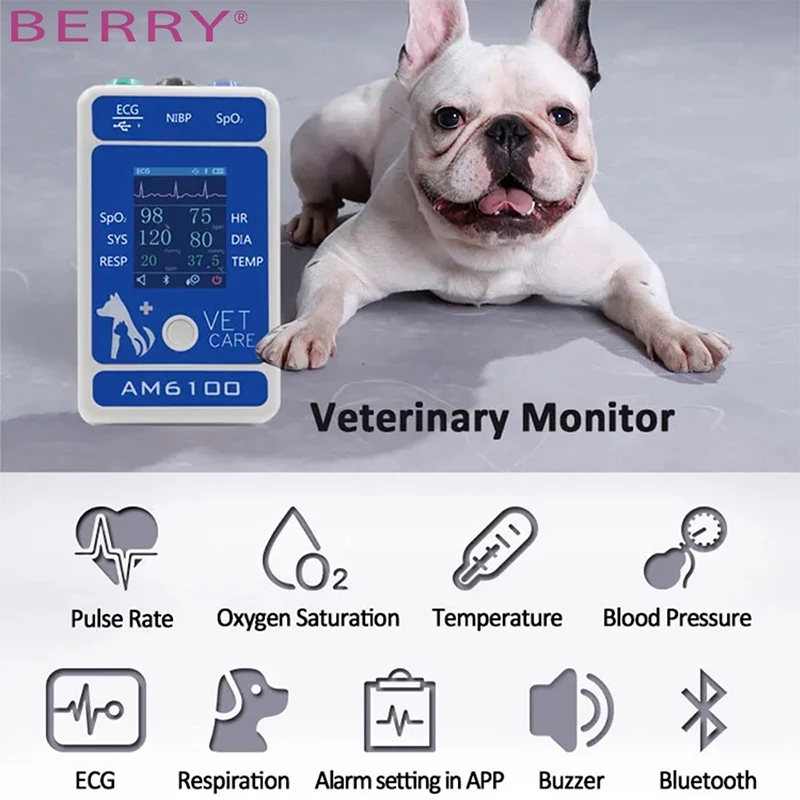 

BERRY AM6100 Bluetooth Monitor Veterinary Portable multiple Parameter Vital Sign Patient Monitor ECG NIBP RESP SPO2 PR TEMP