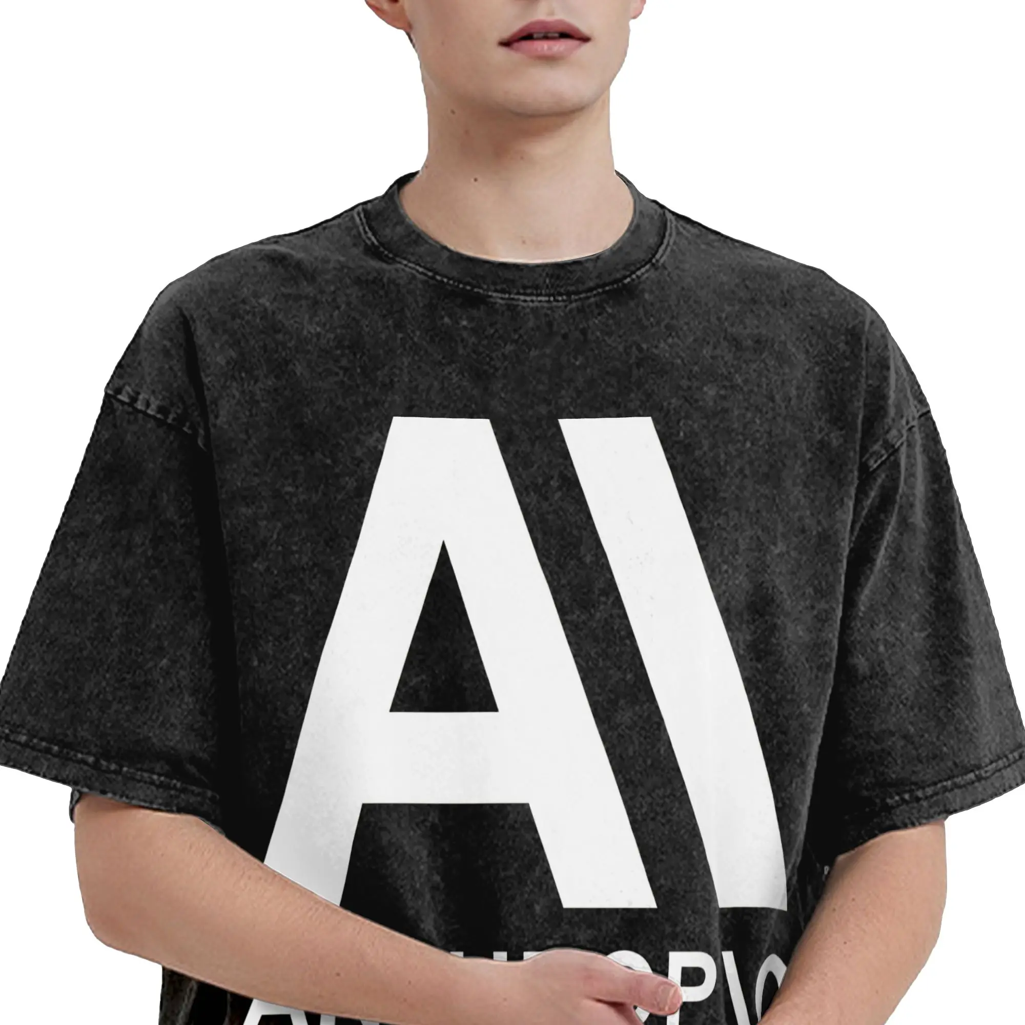 Harajuku Washed Shirt Claude Ai Anthropic Artificial Intelligence Outfit Fashion T Shirt Oversize  Streetwear Short Sleeve