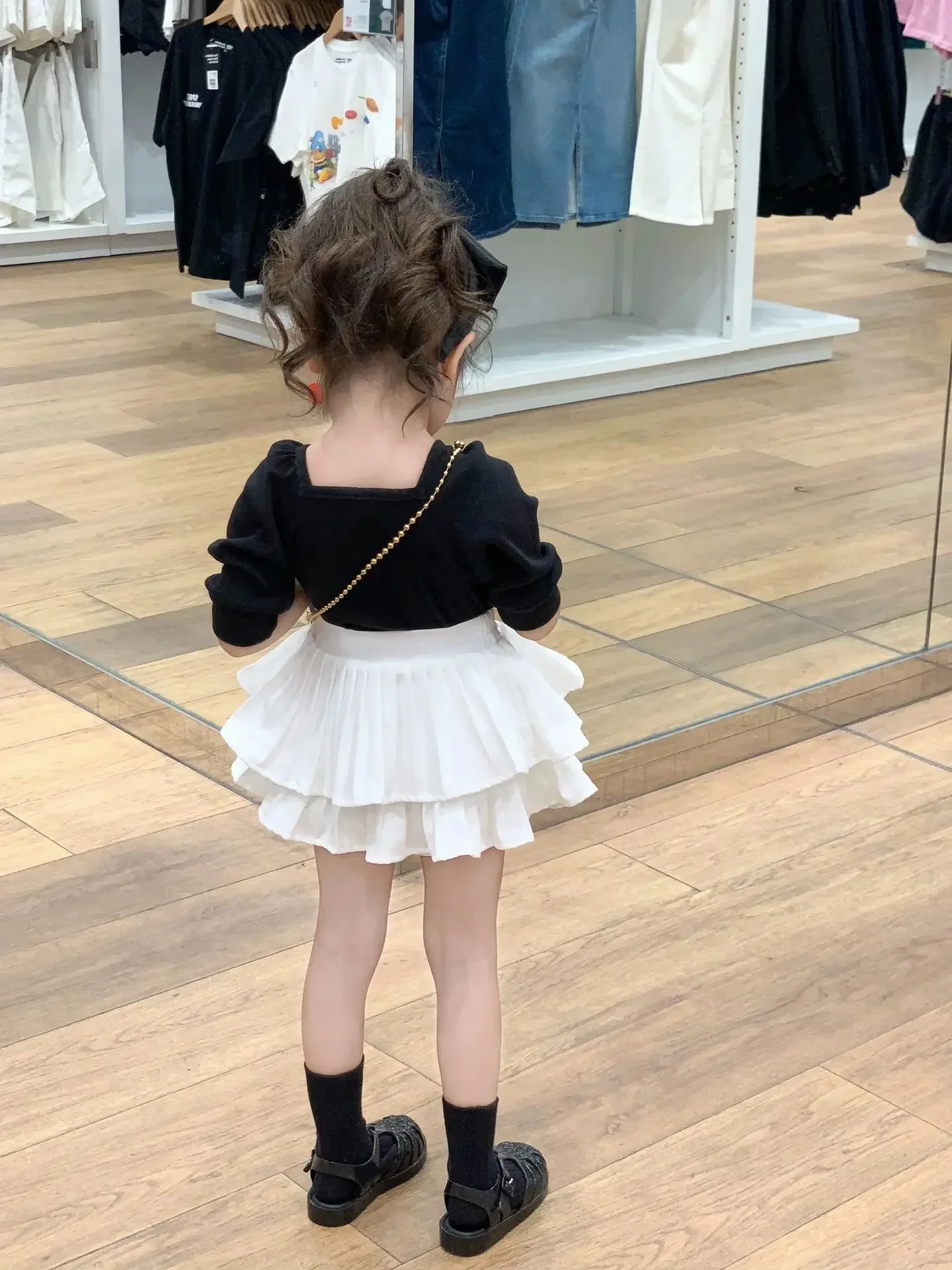 Sweet Girl Skirt Sets Korean Version Summer New Fashion 2023 Kids Colthes Sets Black T-shirts White Skirt Cotton