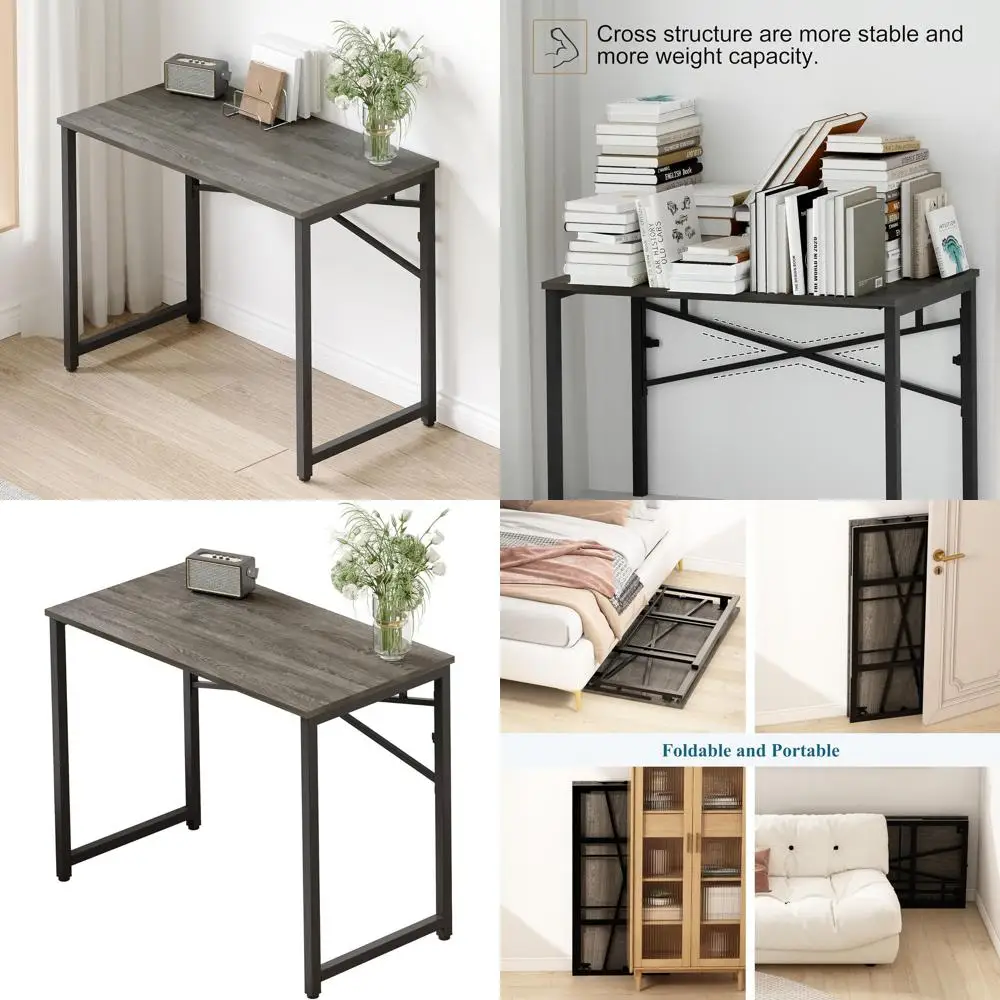 Black Oak 40 Foldable Home Office Desk - Easy Assembly-Free Study, Writing, Gaming Computer Table