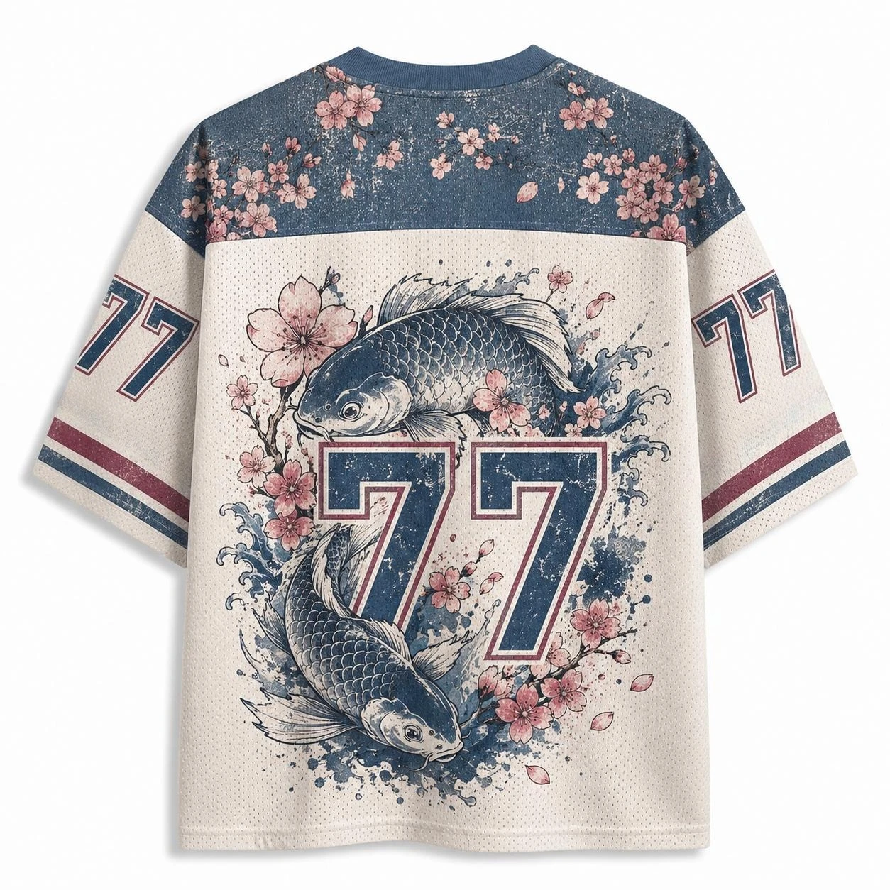 2026 Summer Fashion Retro Cherry Blossom Double Sheng Fish Design 3D Printing Outdoor Leisure Fitness Style V-neck T-shirt Large
