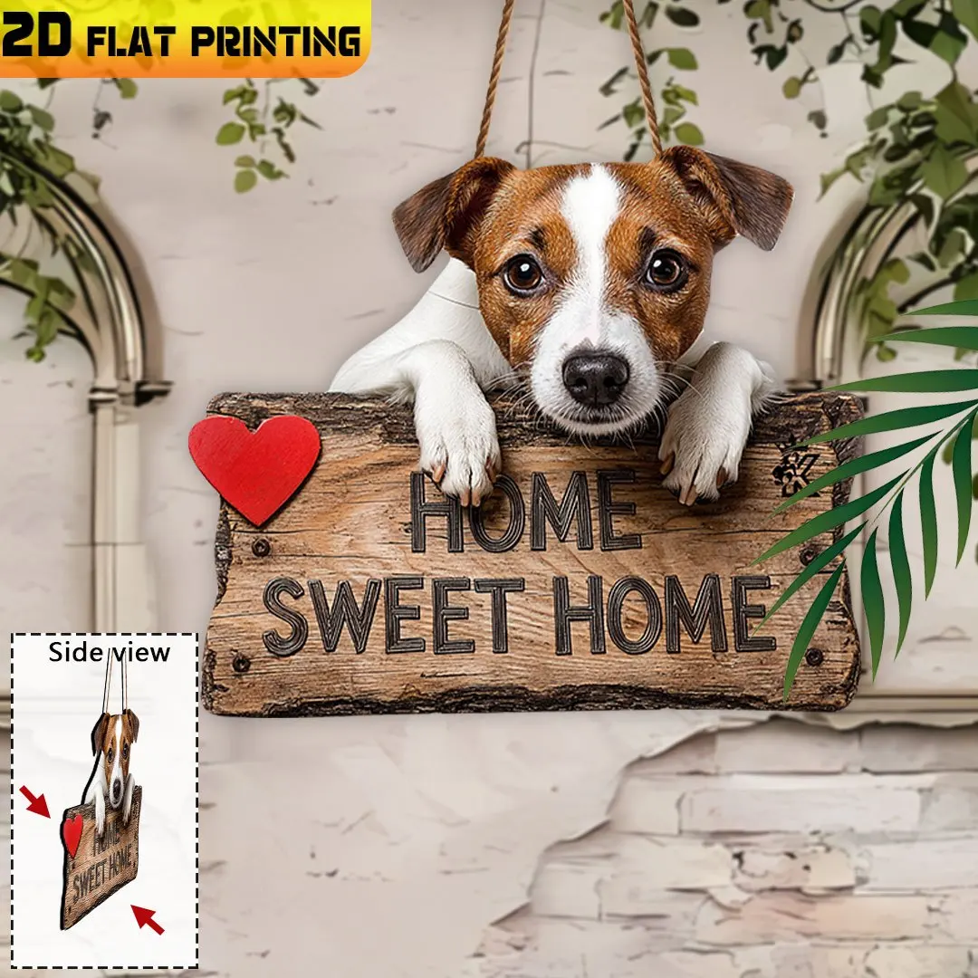 2D Flat,Wooden Signs,Cute Jack Russell Terrier with Home Sweet Home Sign, Farmhouse Decor,Housewarming Gift,Gifts for Dog Lovers