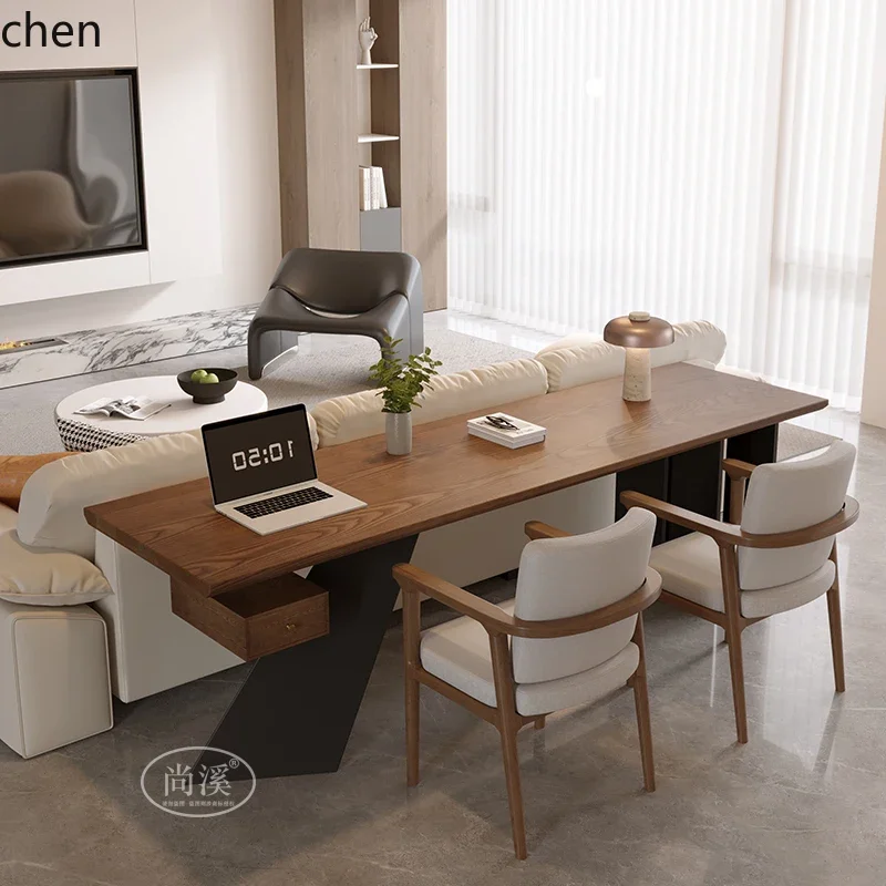 Mesa de centro de madera maciza H5.26 para sala de estar, escritorio largo para sofá, mesa doble para computadora, mesa de té de hierro forjado, mesa grande de aprendizaje, mesa de oficina.