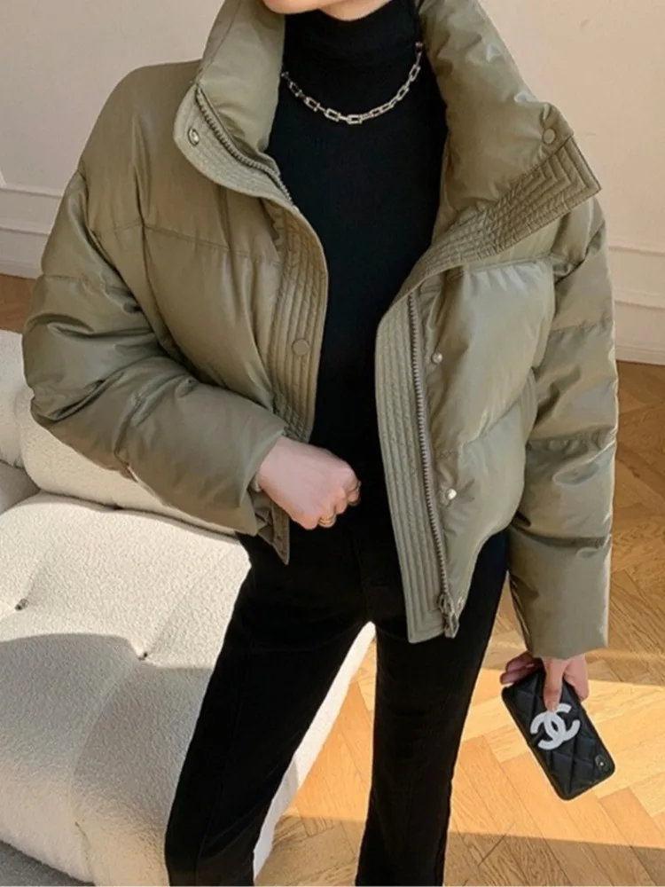 

Retro Sli Design Pu Leather Cotton Jaet Women's Korean Version ort Thiened Stand Collar Bread Outerwear