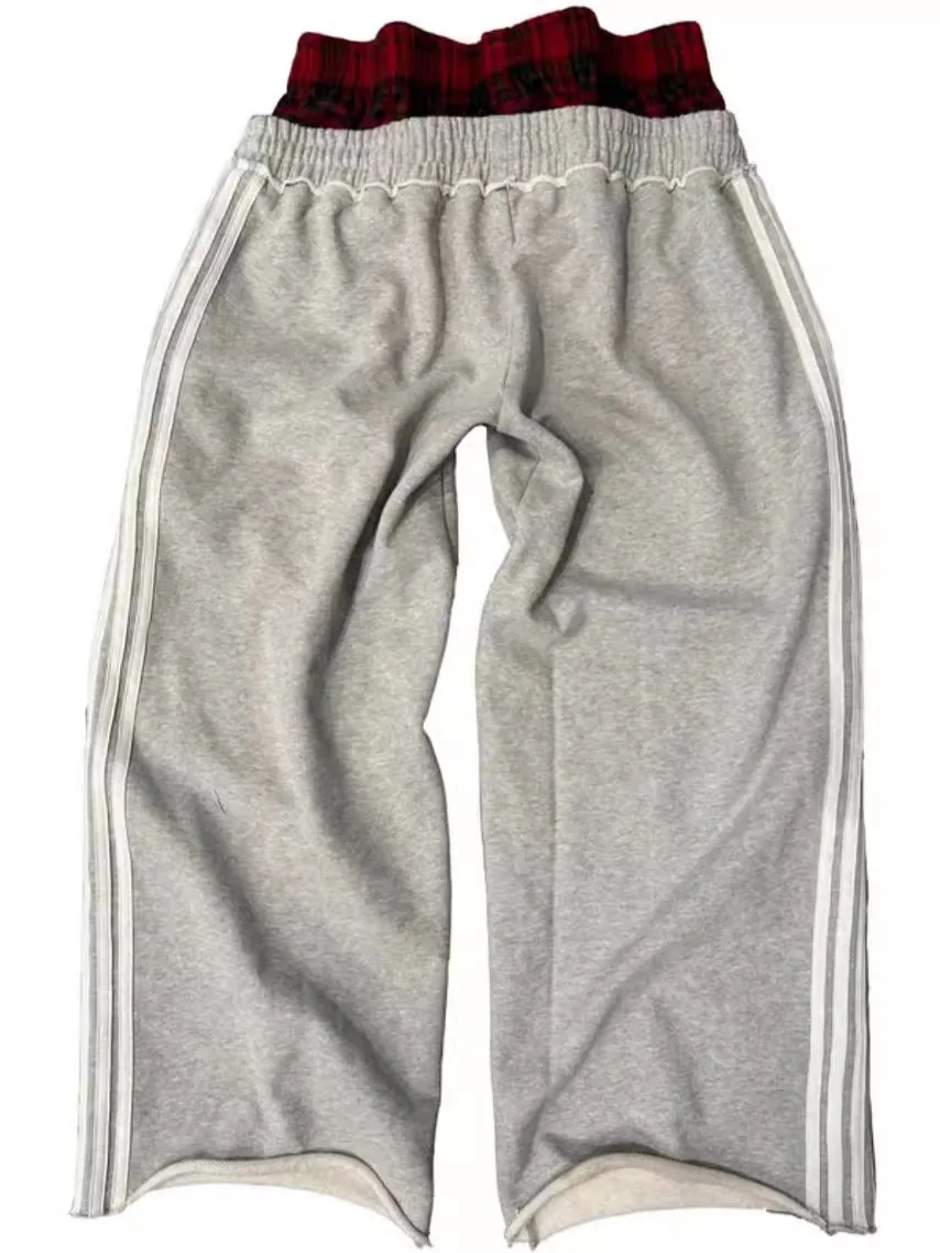 Y2k سروال نسائي غير رسمي مخطط موضة ريترو هاراجوكو فضفاض Sweatpants لصق شعرية عالية الخصر بنطلون جديد في الهيب هوب
