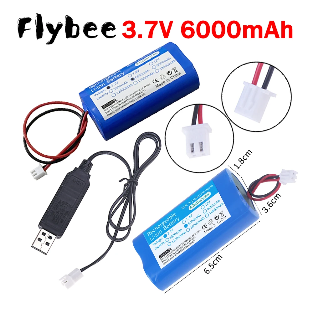 6000mA 1S2P 18650 Li-ion 3.7V Rechargeable Battery Pack with PH2.0 Plug for RC Fishing LED Light Power Tool Backup Battery
