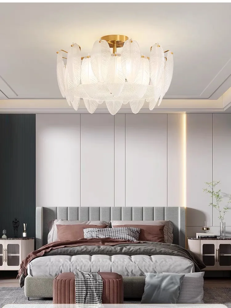 Modern Luxury Glass Feather Chandelier Lighting Lustre Suspension Luminaire Lamp for Living Dining Bedroom Kitchen Home Decor