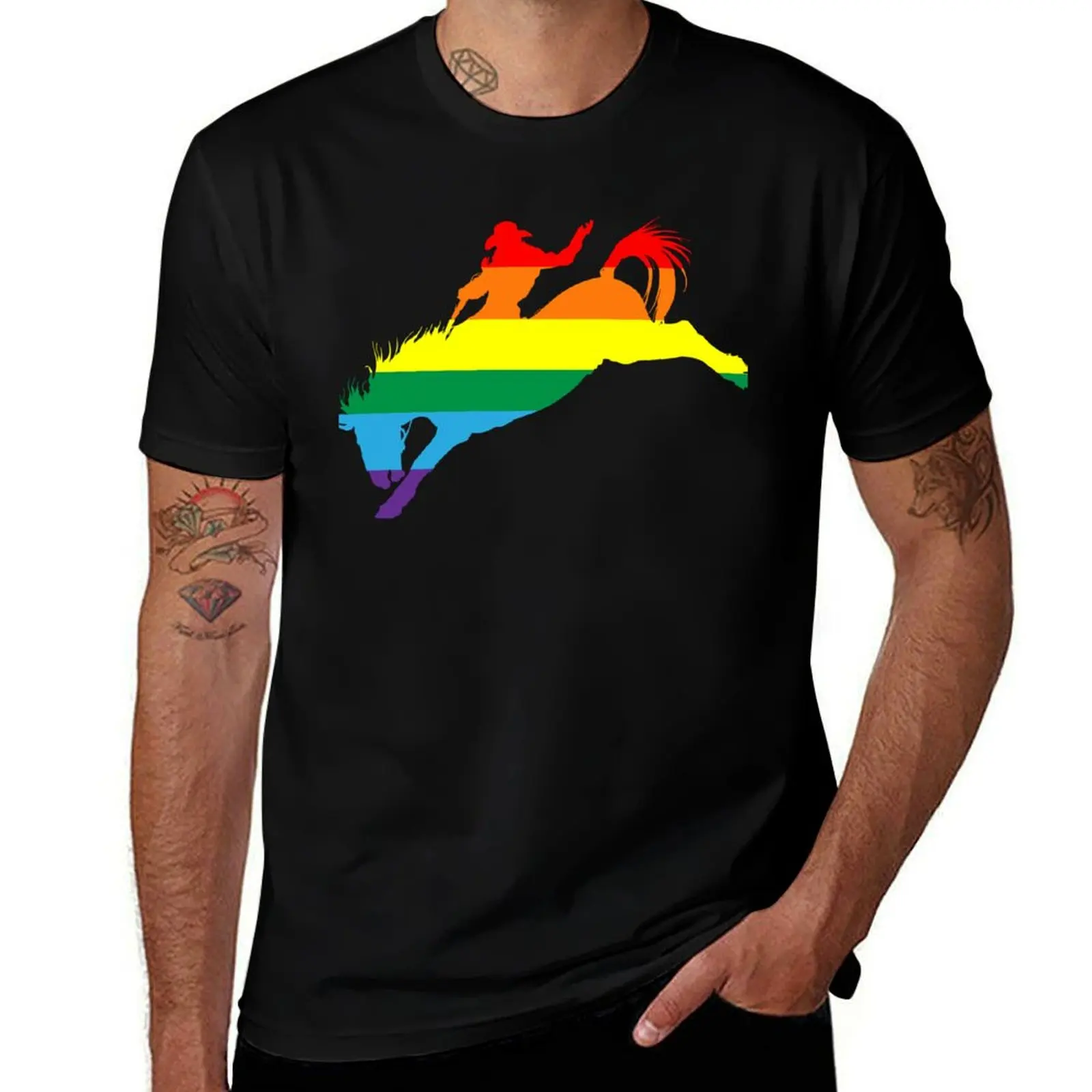 

Bronco Rider 1: Pride Flag T-Shirt cotton t shirts high quality t shirts for man pack white T-Shirt