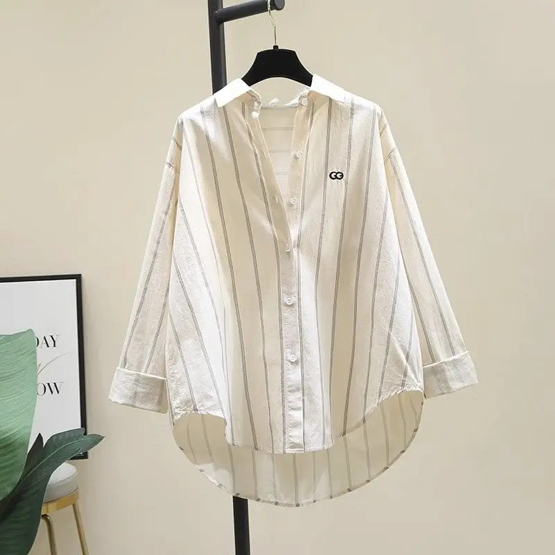 ฤดูใบไม้ร่วงปักตาสีฟ้าลายเสื้อผู้หญิงใหม่สไตล์เกาหลีหลวม Slim เสื้อแขนยาวอินเทรนด์