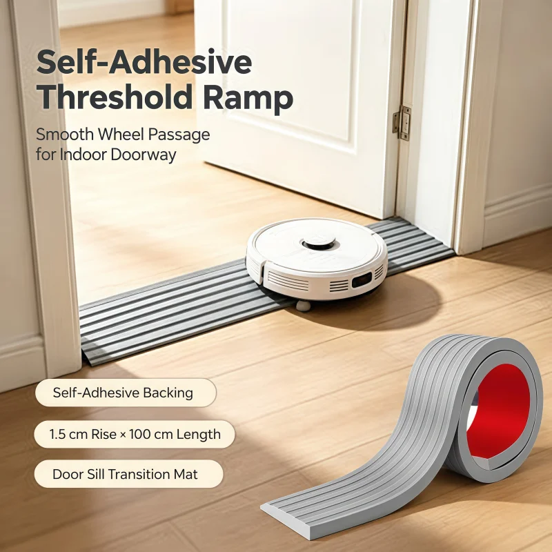 1PC 90X5cm Grooved Rubber Floor Transition Ramp Strip, Non Slip Doorway Leveling Reducer for Home Office Entryway Flooring