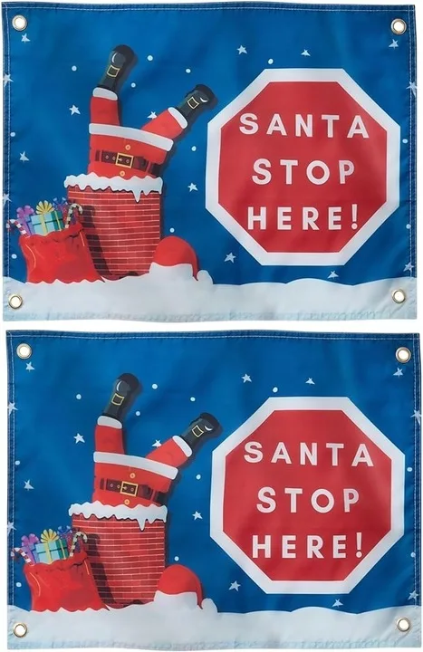 Santa Stop Here 2 Art Kerstbanner 45x60cm Vlag, Kerstdecoratie Balkon Raamdecoratie Polyester