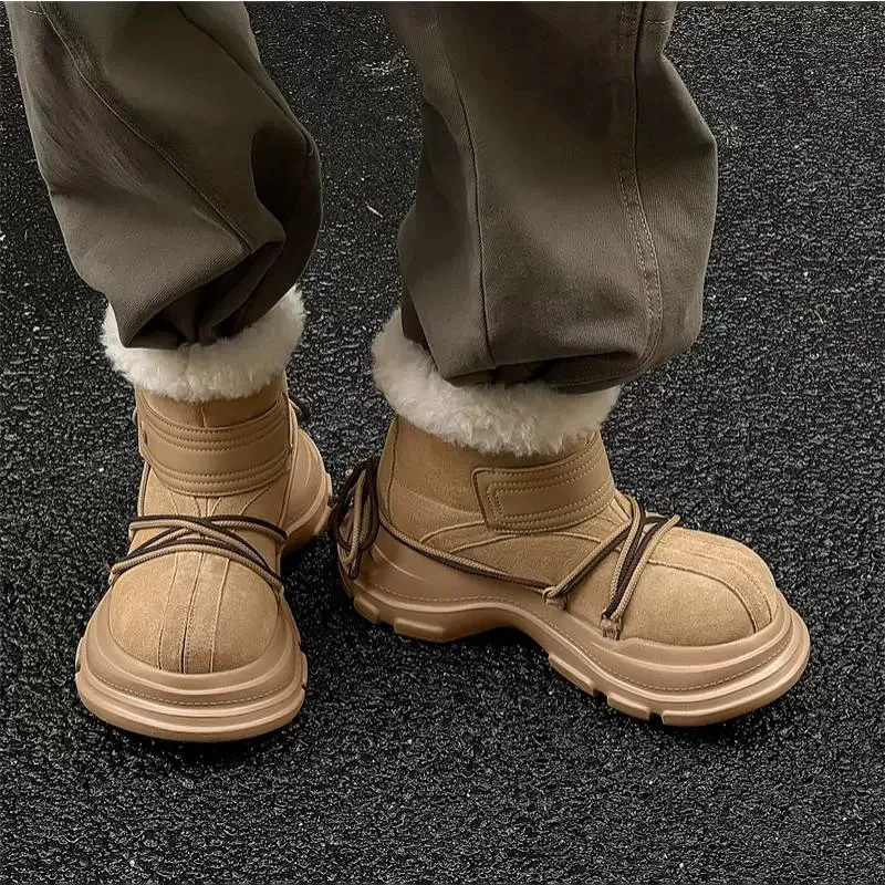 

2025 Winter Ugly Cute Big Head Snow Boots Lace-Up Slip-On Platform Unisex Warm Plush Lined Outdoor Anti-Slip Shoes