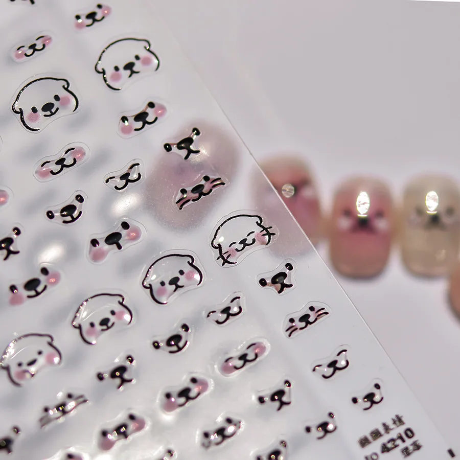 5D Bear Otter Face Nail Art Stickers Jelly Cartoon Expressions with Glitter Eyes 5D Self Adhesive Decoration Manicure Decal DIY