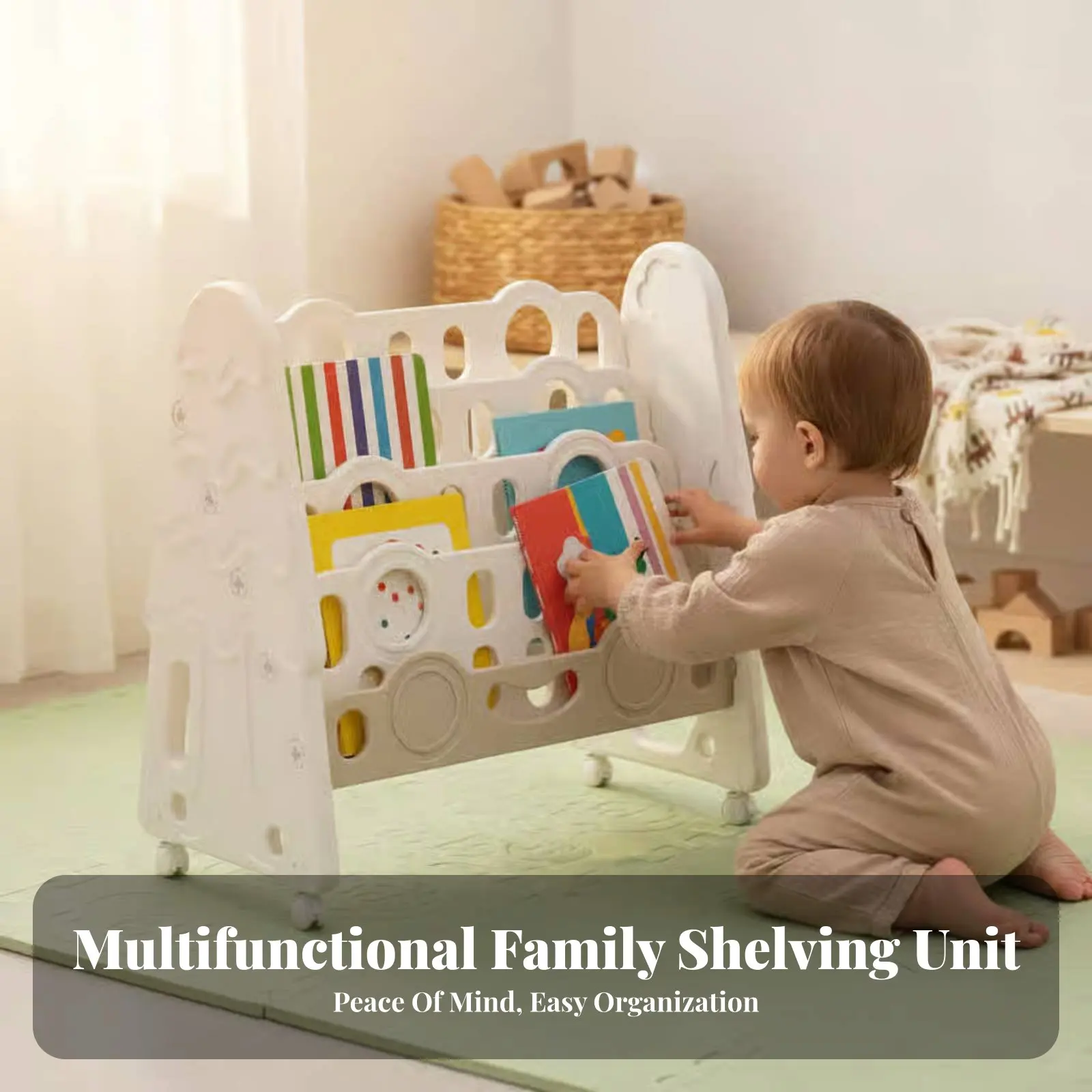 rolling-book-trolley-cute-playful-creature-design-children's-furniture-lockable-casters-large-capacity-for-students-librarians