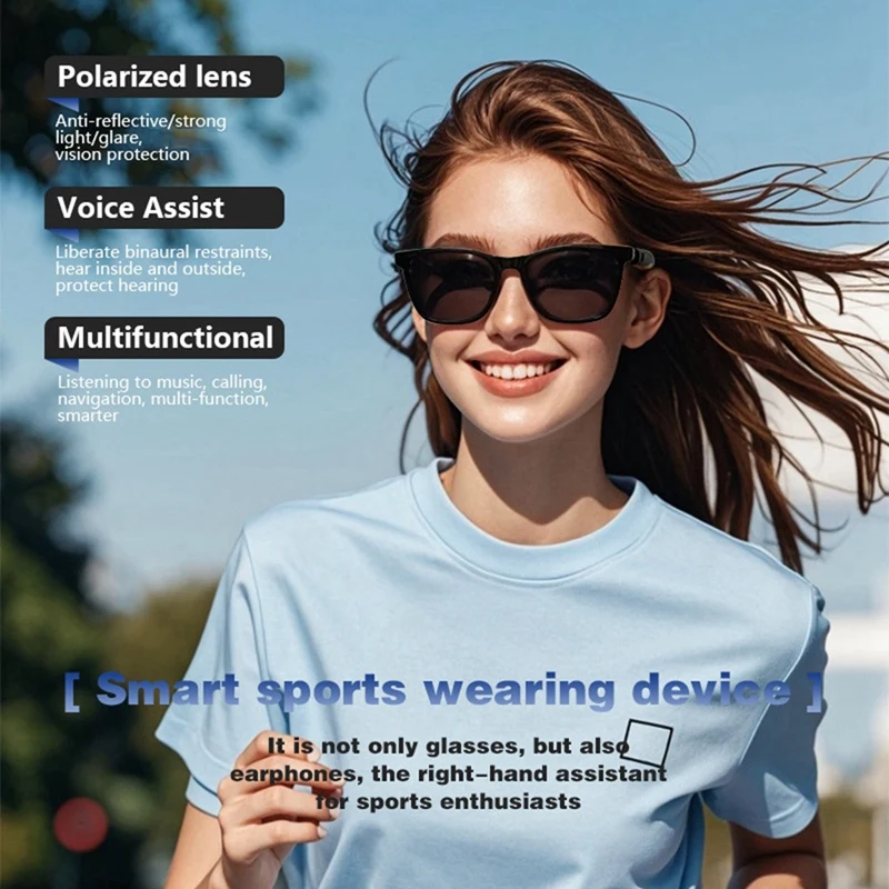 Magnetic Smart Glasses with Blue Light Filtering & Polarized Lenses Voice Assistant, UV400 Protection Polarized Blue-A46I