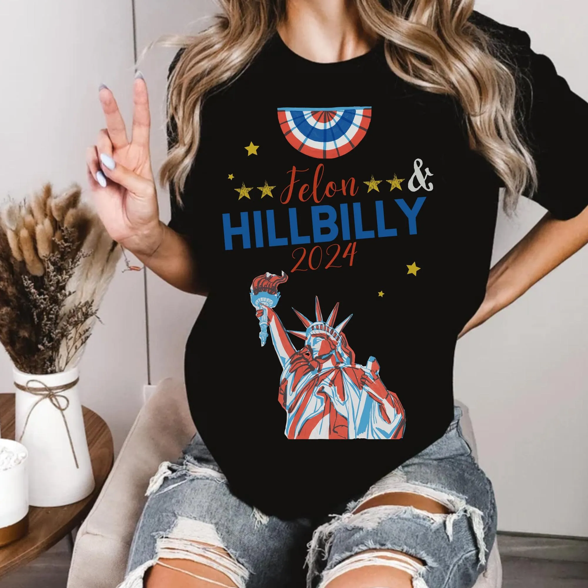 Felon And Hillbilly T Shirt Donald Trump Jd Vance For 2024 The People Republican Usa Election Kamala