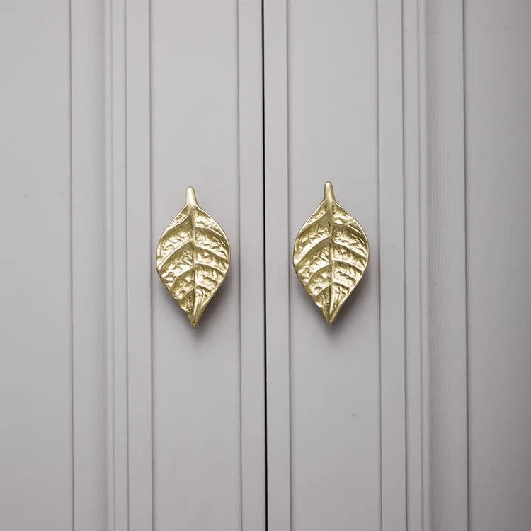 Brass Leaf Knobs Pulls Handles Cabinet Door Drawer Hardware Wardrobe Cupboard Dresser Drawer Knob