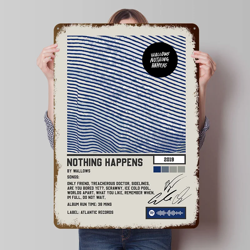 Wallows Nothing Happens Album Cover Poster Customized Vintage Metal Signs Wall Art Retro Tin Plaque for Office Decor Room House