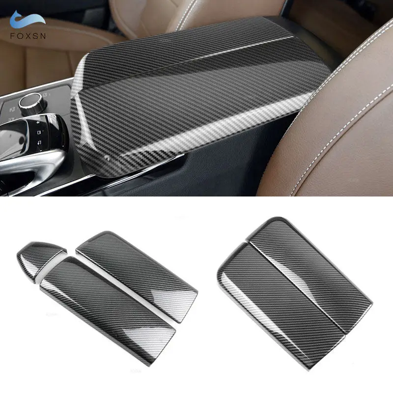 For Mercedes Benz GLS X166 GLE W166 2015-2019 ABS Carbon Fiber Car Center Console Stowing Tidying Armrest Box Cover Sticker