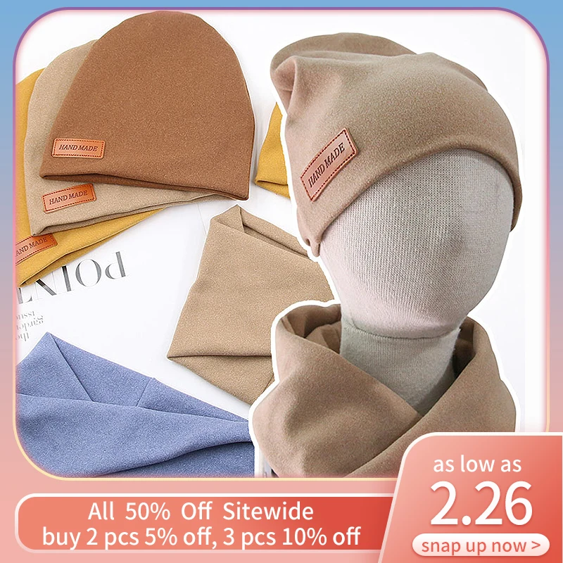 

Winter Children Beanies Snood Scarf Sets Kids Ear Neck Protection Hat For Boys Girls Solid Color Ski Riding Bonnet Skullies Cap