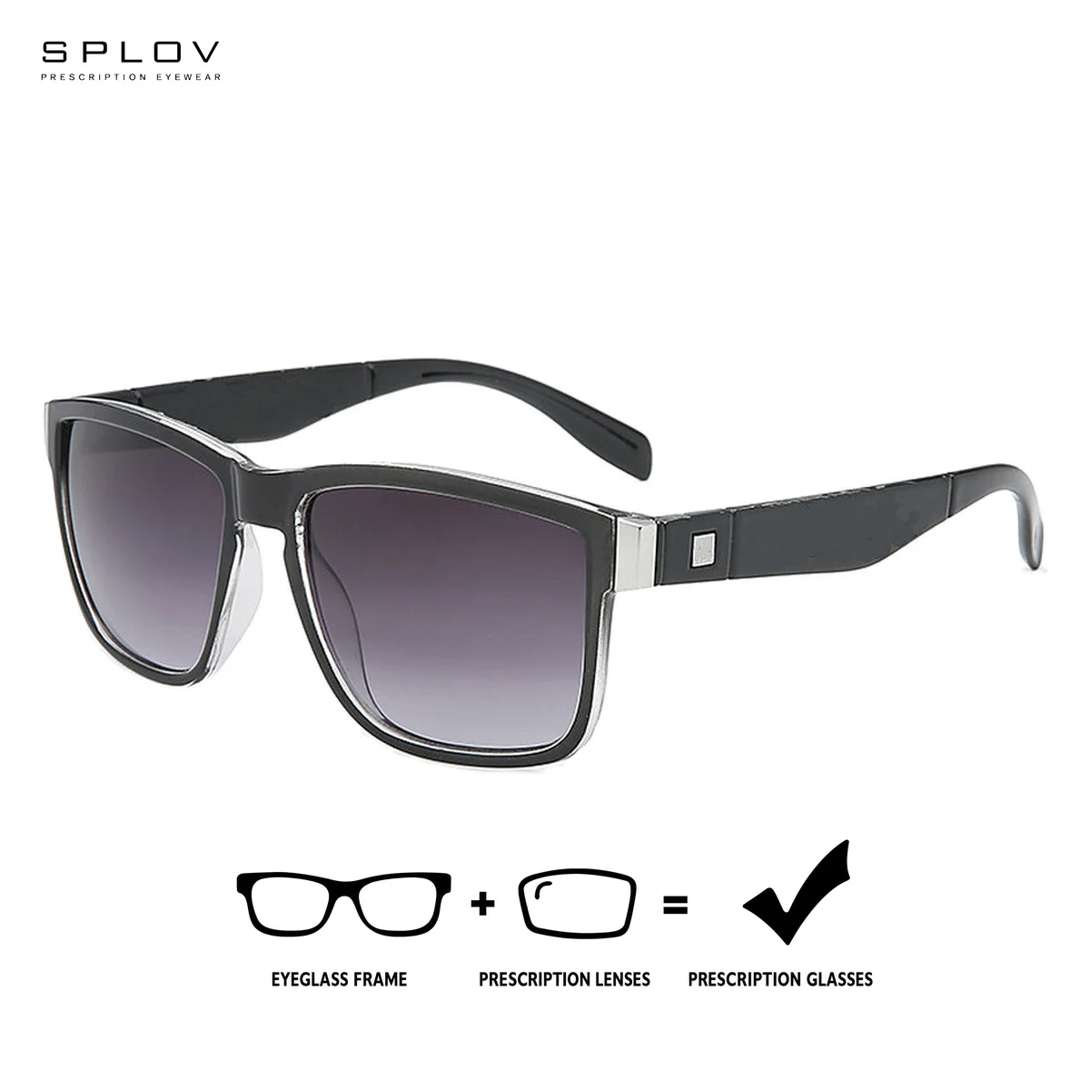 SPLOV Square Progressive Multifocal Prescription Sunglasses for Men Custom Photochromic Anti-Blue Light Polarized Sunglasses