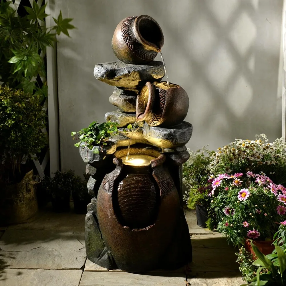 

38,4 3-х уровневый стоячий каскадный водопадный уличный фонтан со светодиодной подсветкой и насосами