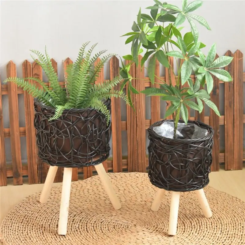 PZHI Rattan Floor Plant Basket, 20cm Woven Flower Pot for Indoor Plants, Decorative Plant Stand for Living Room, Floor Plant
