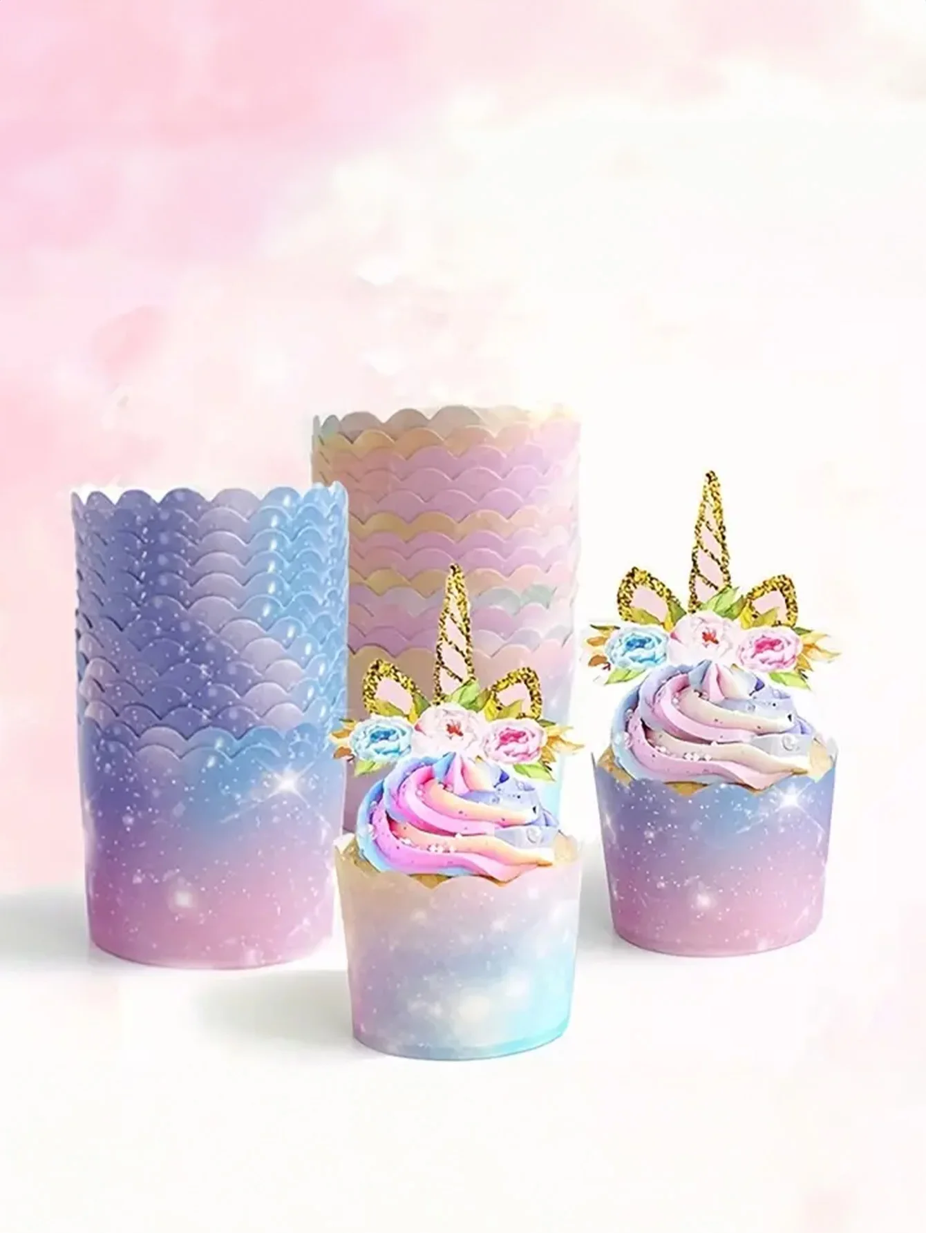 40pcs gradient color Muffin cupcake paper cup Home dessert table cup Oven Muffin cup Lace cup tulip paper cup