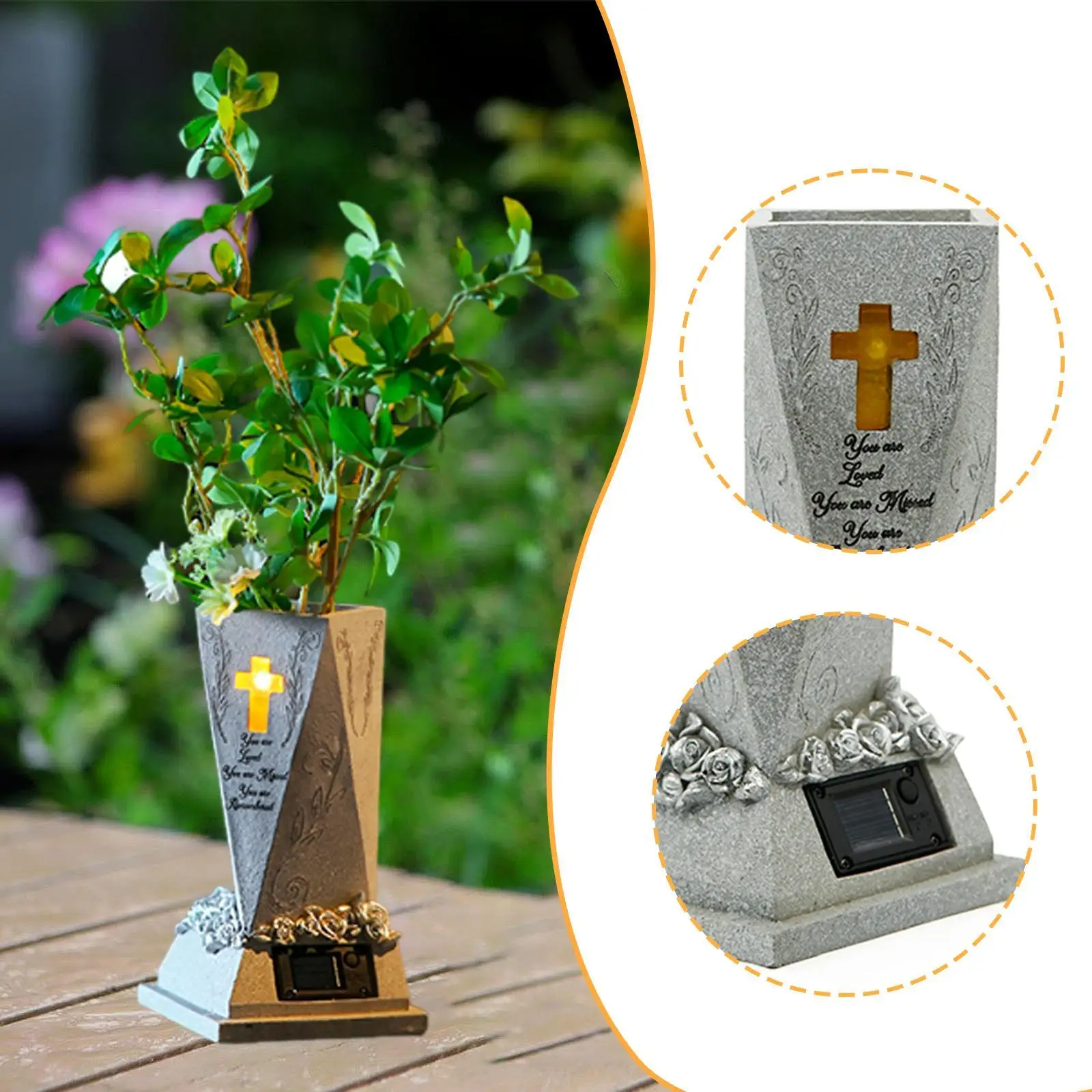 

Resin Cemetery Vase Easy Installation Gray Floral Holder,Ornament Outdoor in Ground Vase for Cemetery,Yard Grave Lawn Garden