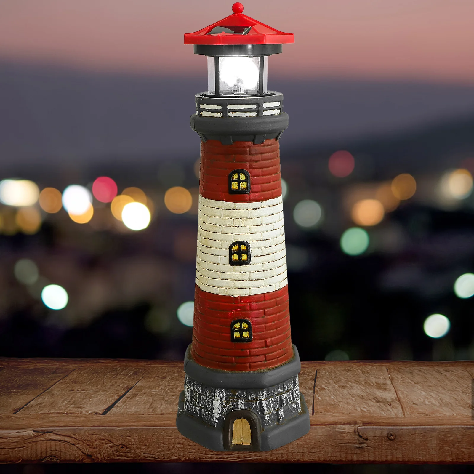 

Solar Powered Garden Lighthouse Statue Resin Decorative Outdoor Light Waterproof Lawn Ornament Glowing Night Patio Path Light