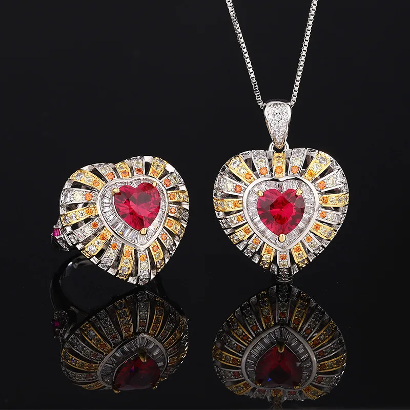 2024 New Charms Trendy Red 8*8mm Heart Shaped Crystal Adjustable Ring Necklace for Women Jewelry Beautiful Birthday Party Gift