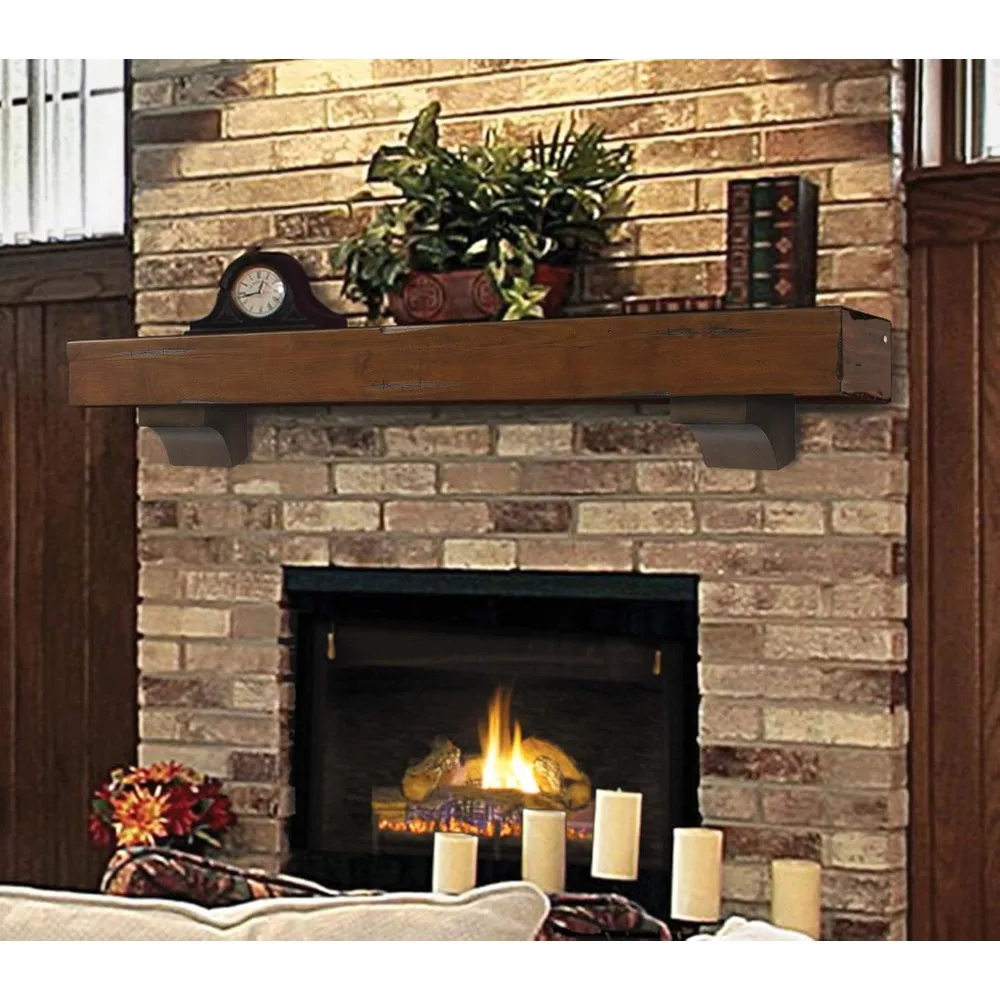 Pine 60-Inch Fireplace Mantel Shelf, Rustic Cherry