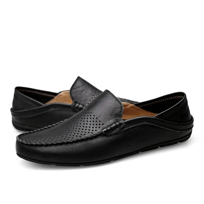 Zapatos informales de lujo para hombre, calzado de cuero suave con plataforma baja, ligero, transpirable, antideslizante, color negro, para