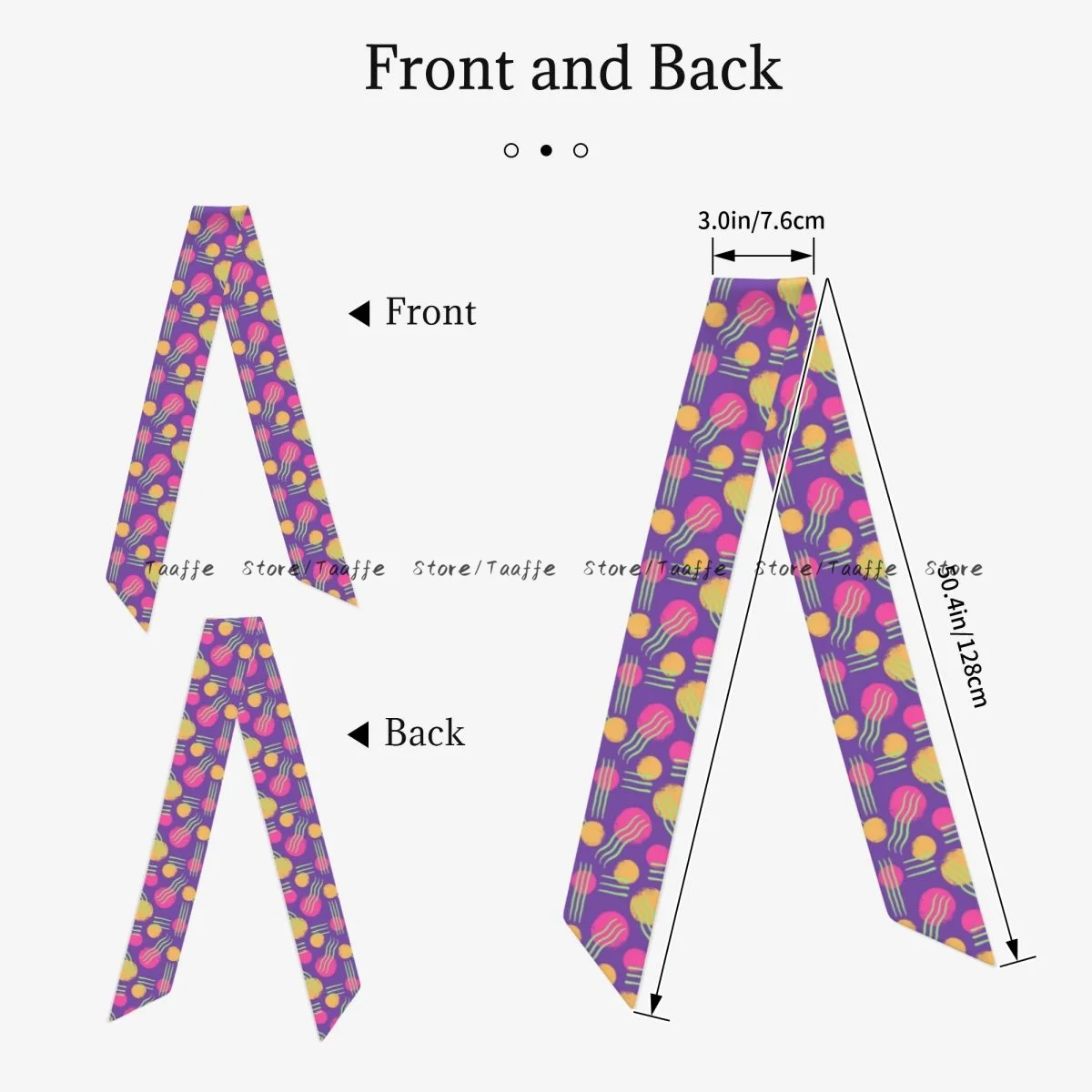 7.6x128cm Long Skinny Hair Scarf Women Imitation Silk Satin Headband Abstract Circles Lines Neckerchief Ladies Bag Scarves
