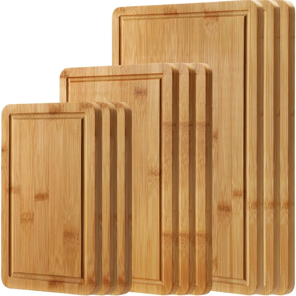 

9 Pcs Thick Kitchen Cutting Boards 3 Sizes with Juice Slots and Handles Heavy Duty Butchering Blocks Easy to Maintain Meat Veget