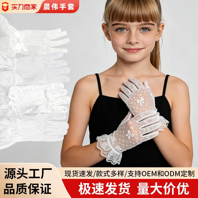 Gloves Child Lace Short Thin Summer Wedding Party Bow Retro Elegant Lightweight Breathable Polyester Multicolor Accessory