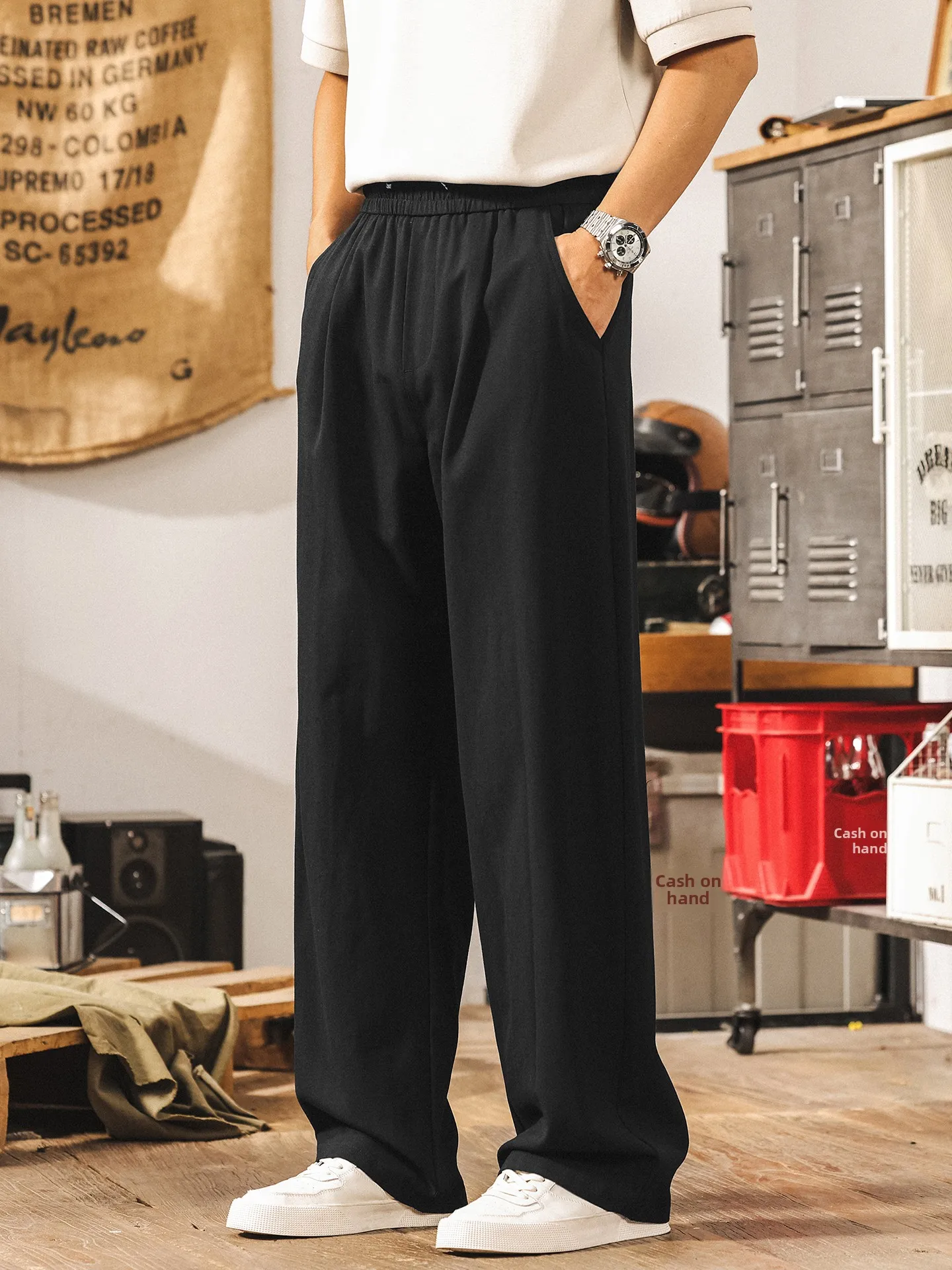 

Мужские летние тонкие повседневные брюки в американском стиле ретро, драпированные свободные простые длинные брюки, модные свободные прямые брюки