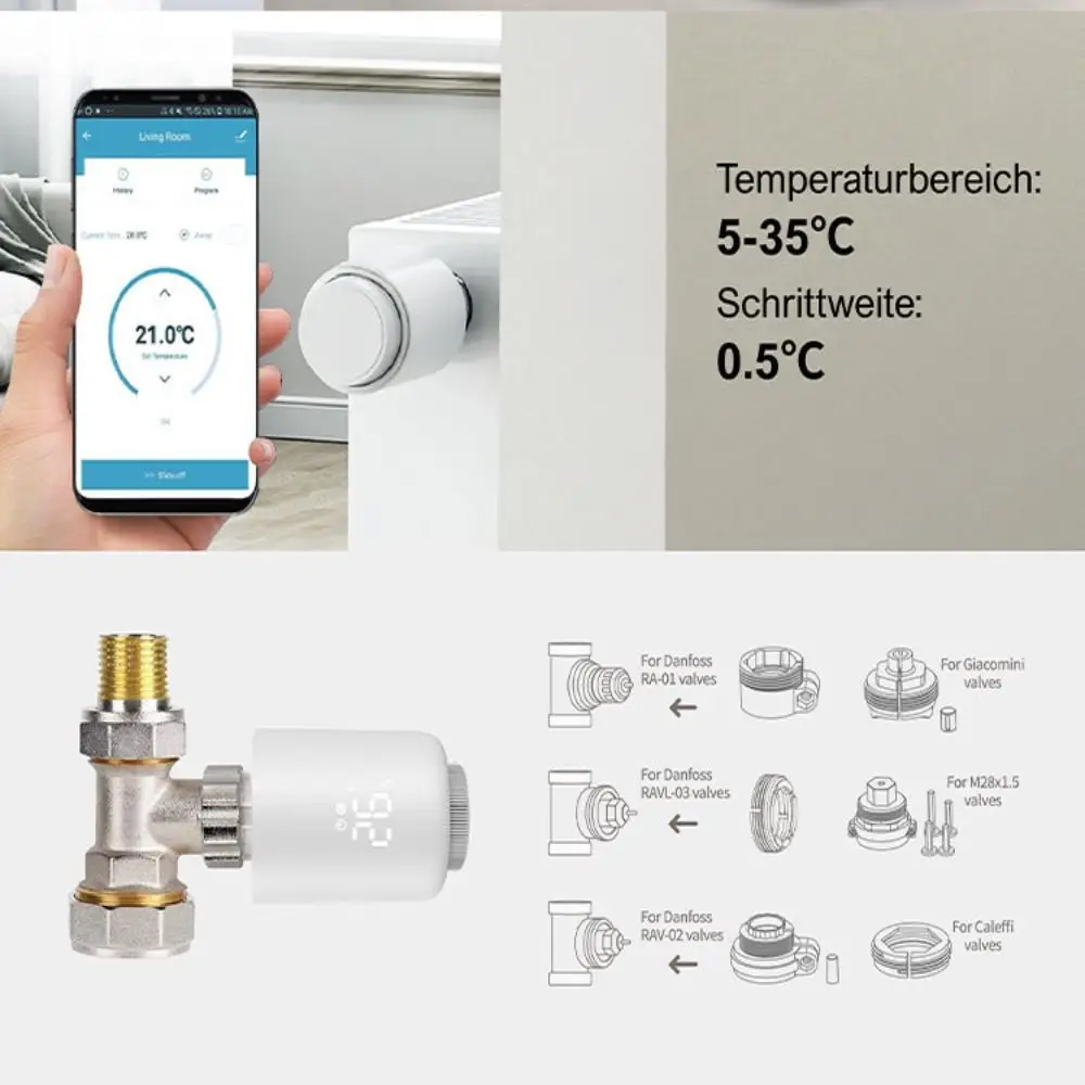 

Compact Design Tuya Zigbee Radiator Actuator Valve Customizable Schedule Supports Alexa Google Home Thermostatic Radiator Valve