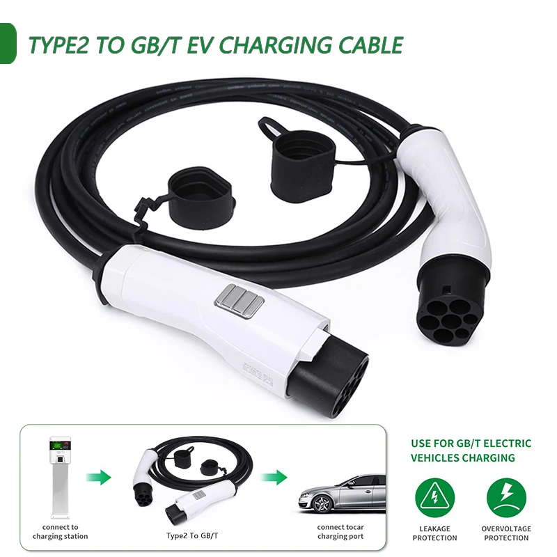 Type2 to GBT EV Charging Cable 5Meter 200V~380V 32A Three Phase 22KW for GBT Electric Vehicle Car Charging Connector Adapter