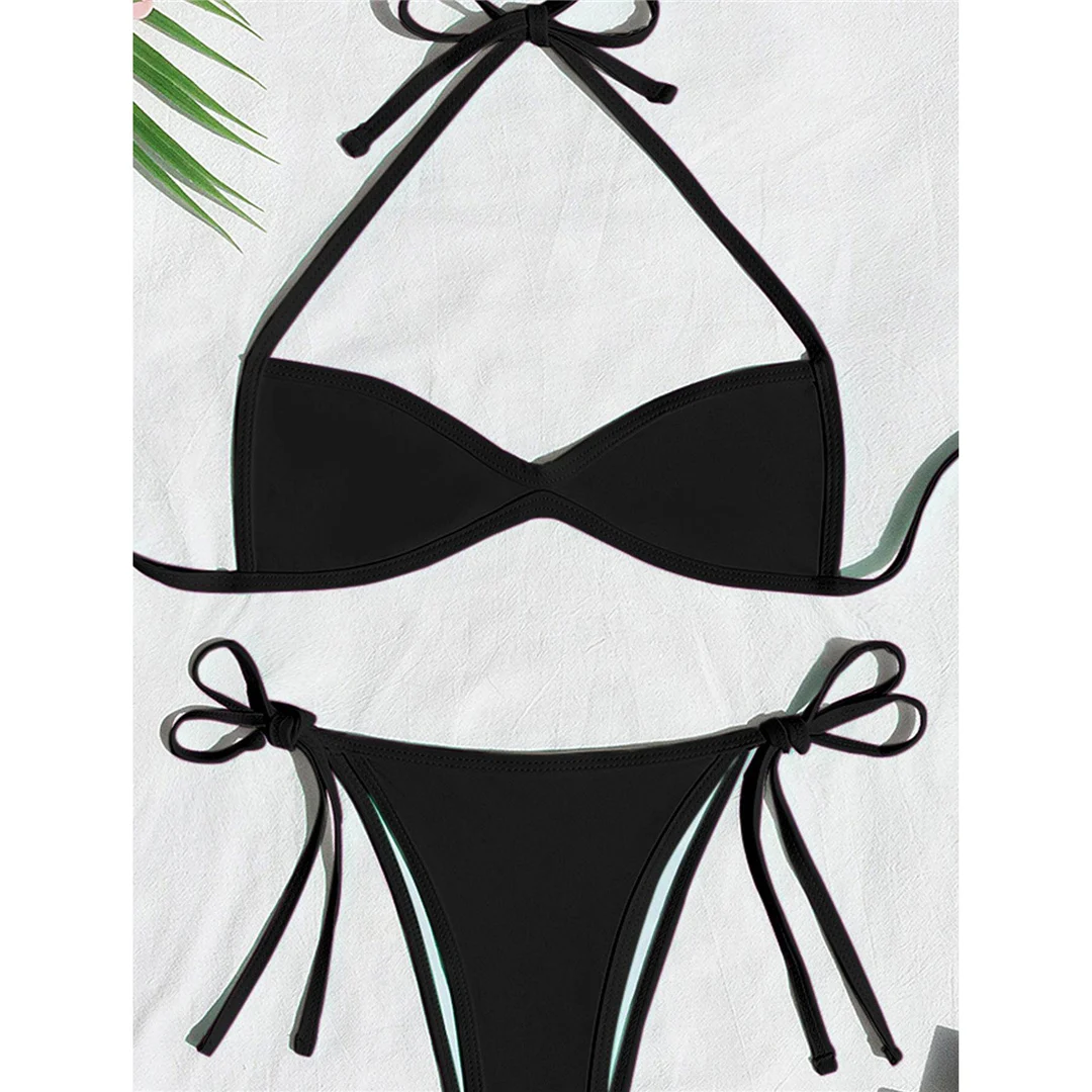 XS - L Neckholder-Bikini mit hohem Beinausschnitt, Damen-Badeanzug, zweiteiliger Bikini-Set, Badeanzug mit Trägern, Badebekleidung, Badeanzug V8276 – Detail 5