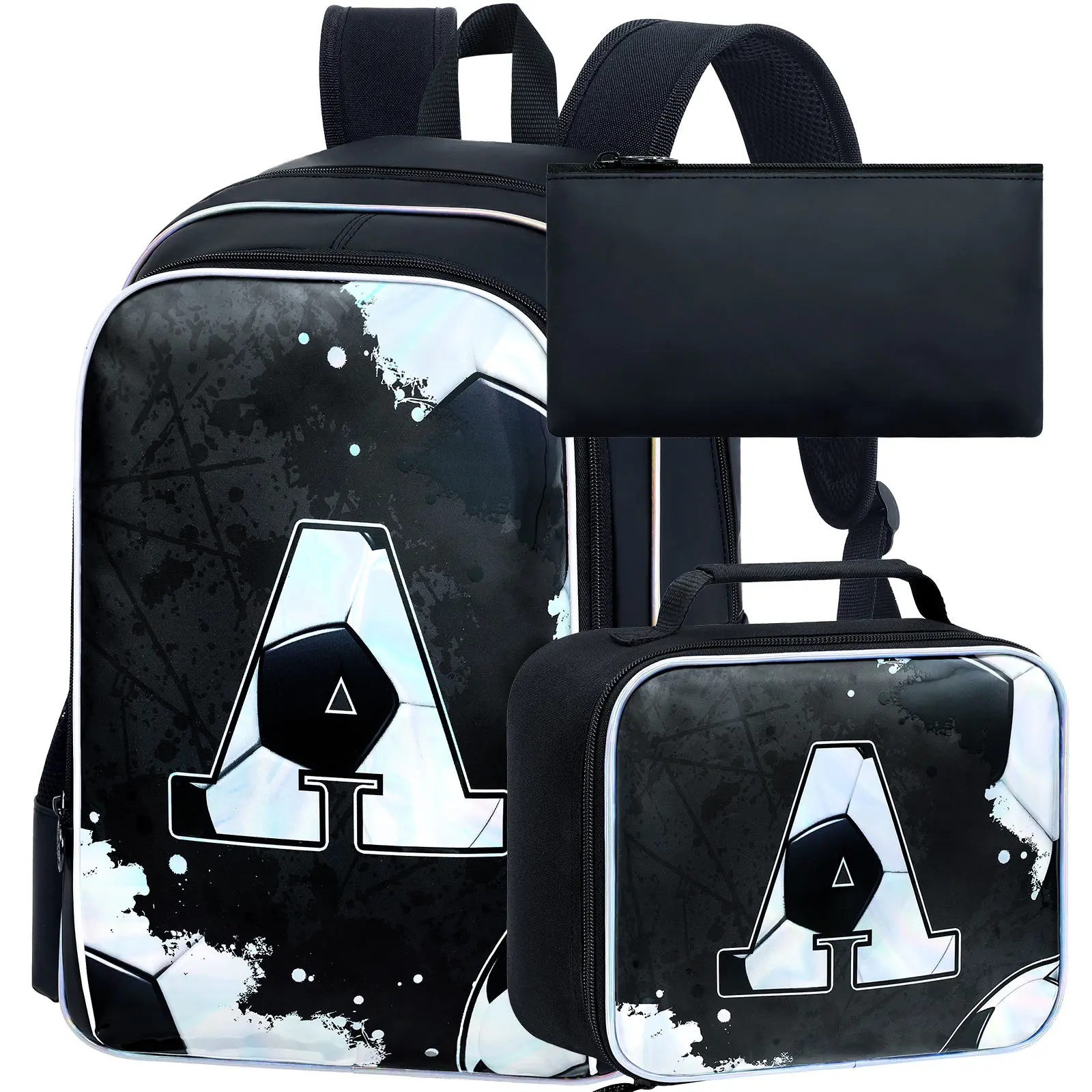 

3PCS Boys Soccer Backpack, Kids Bookbag with Lunch Box, 17" School Bag for Teenagers Elementary Middle