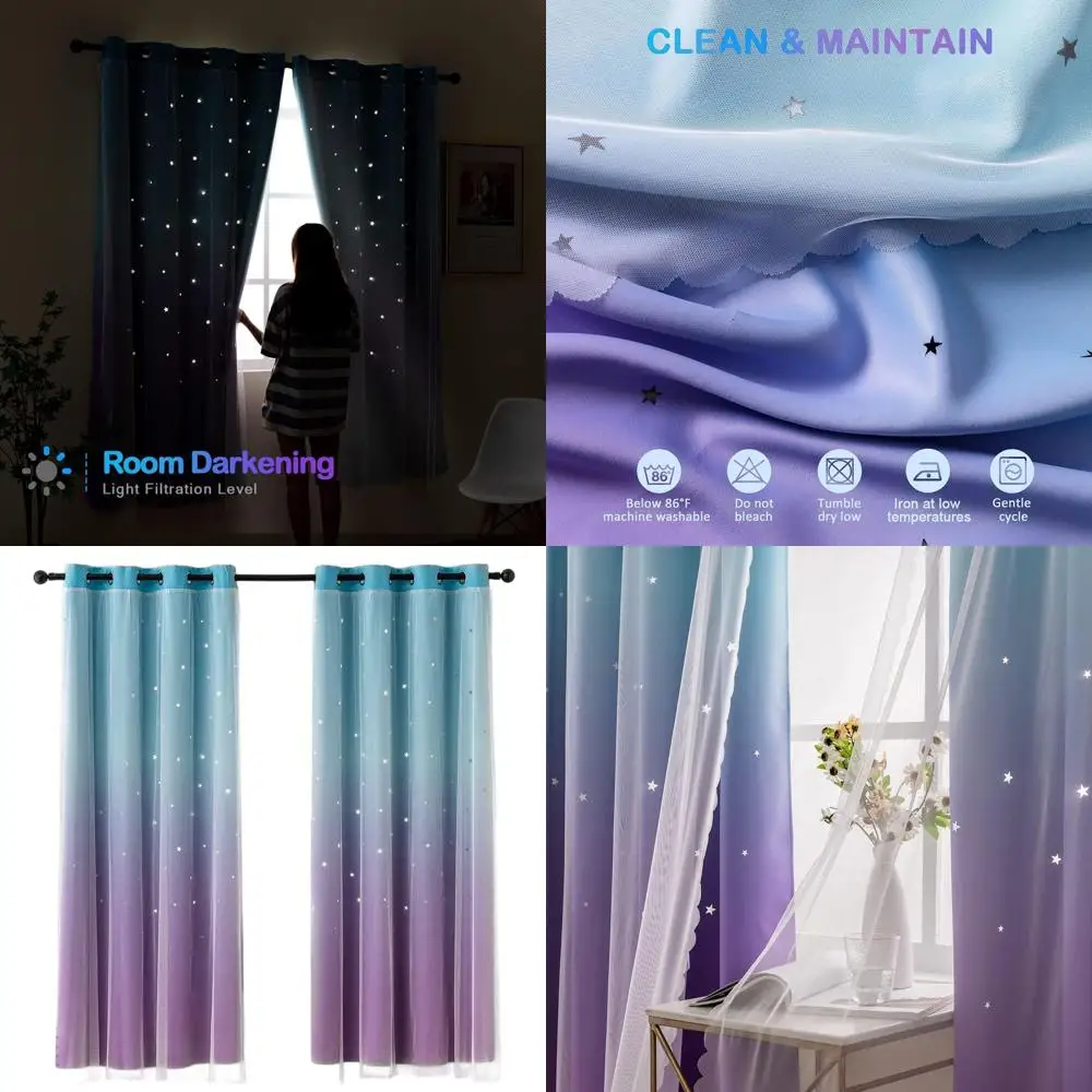 

Плотные шторы со звездами для детской игровой комнаты, тюлевые накладные фиолетовые шторы с эффектом омбре и верхней частью из нержавеющей стали — 52 дюйма x