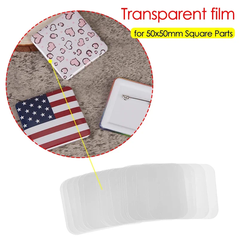 500PCS Square Badge Transparent Films Fridge Magnets Films for 50MM Button Maker 50x50mm Square Badge Button Top Cover Films