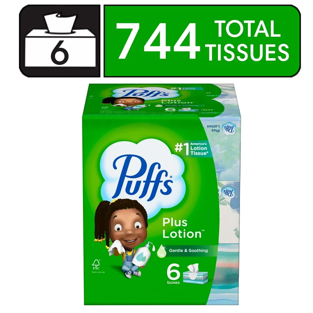 Plus Lotion กระดาษเช็ดหน้า 6 กล่องขนาดครอบครัว 124 เนื้อเยื่อแต่ละเนื้อเยื่อผ่อนคลายให้ความชุ่มชื้นอ่อนโยนต่อผิวหนังแพทย์ทดสอบโรงเรียน