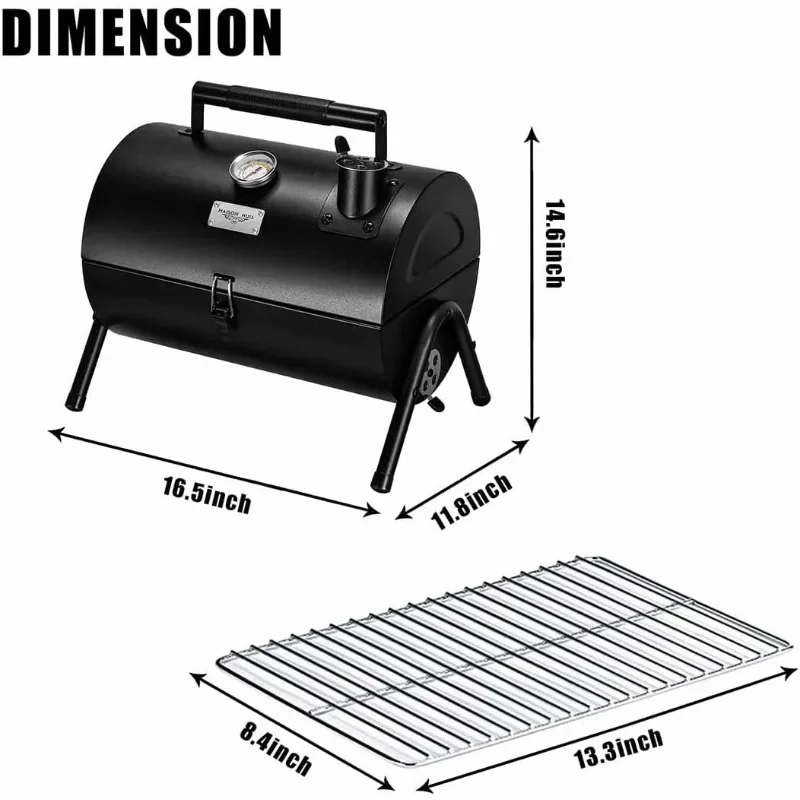 MAISON HUIS Adjustable Portable Charcoal Grill Multi-functional Metal Small BBQ Smoker for Outdoor Hiking Picnic(Black)