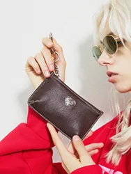 Mgigi Large Capaci Vintage Tanned Leather Coin Purse Card Holder Original Design European Sle Horizontal ape Pure Color