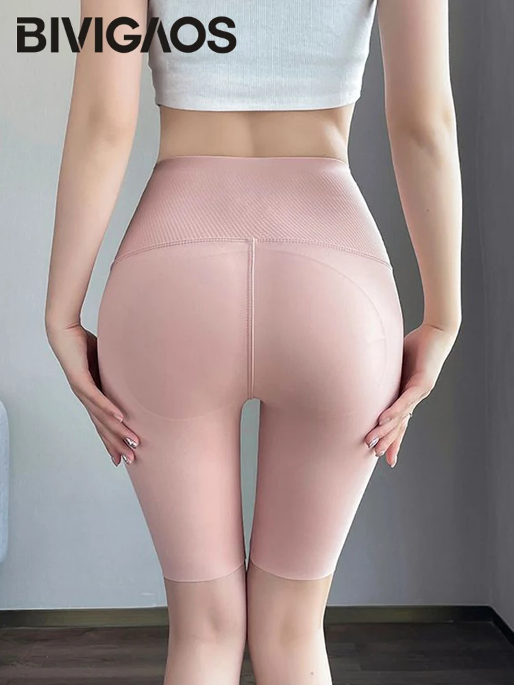 BIVIGAOS Liquid Cycling Shorts Women Honeycomb High Waist Tummy Control Butt Lifter Seamless Fitness Sports Biker Short Leggings